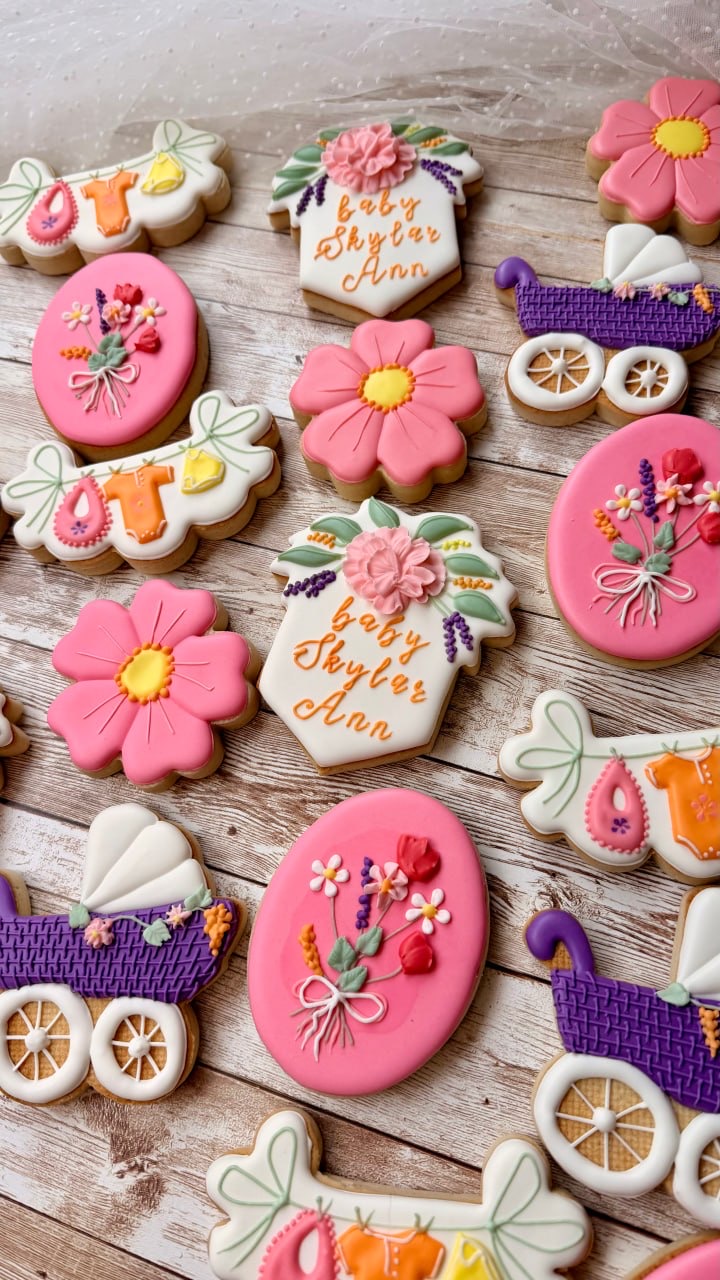 Bright floral baby shower cookie collection